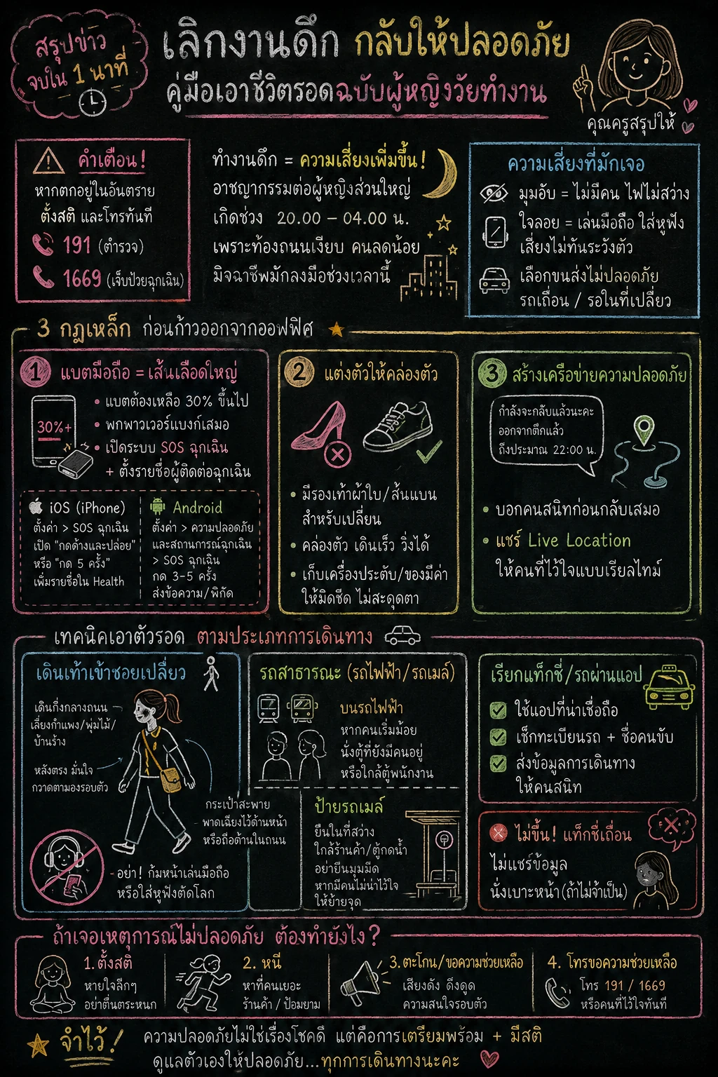 Infographic สรุปสถิติความเสี่ยงและจุดอับสายตาในเมืองใหญ่ตอนกลางคืน